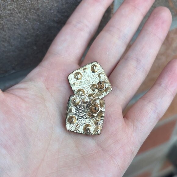 Vintage Square Aurora Borealis Rhinestone Stud Statement Earrings - Picture 4 of 4